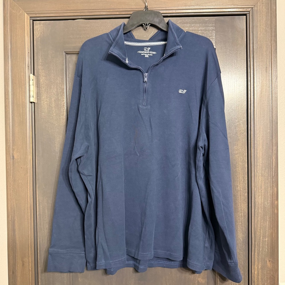 Vineyard Vines Mens XXL Navy Blue 100% Cotton Quarter Zip Pullover Sweater